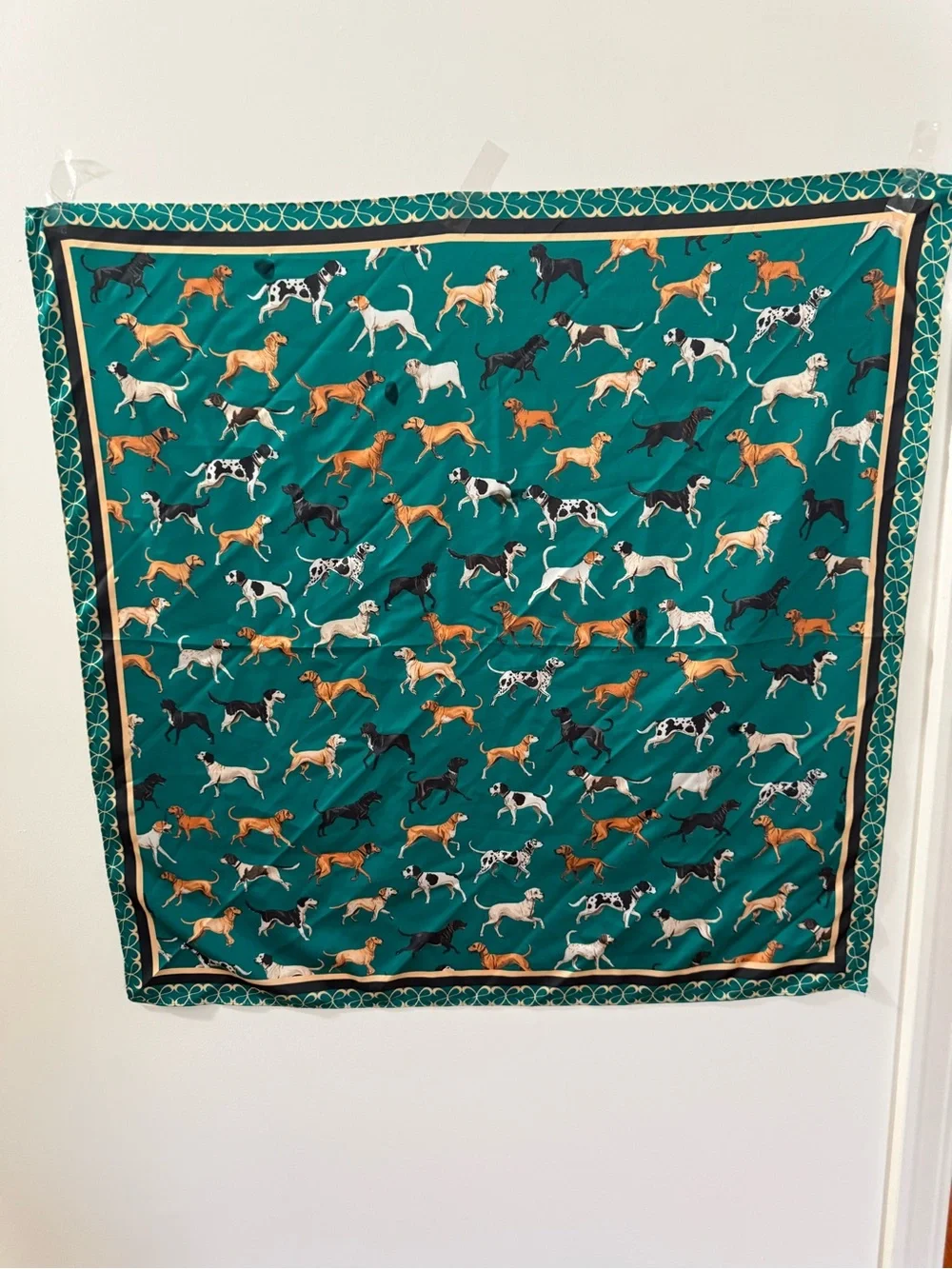 Dog Print Teal Silk-Feel Scarf